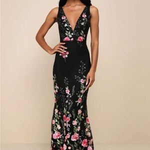 Lulu's Black and Pink Floral Maxi Dress